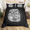 Skull Duvet Cover Set Queen Black Skeleton Paisley Floral Pattern Bedding Set For Teen Adult Polyester Halloween Comforter Cover