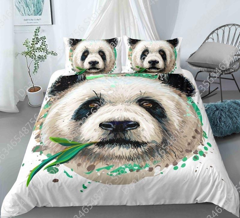 New Panda Bedding Set Single Twin Full Queen King Size Cartoon Animals Bed Set Aldult Kid Bedroom Duvetcover Sets 3D Anime 043