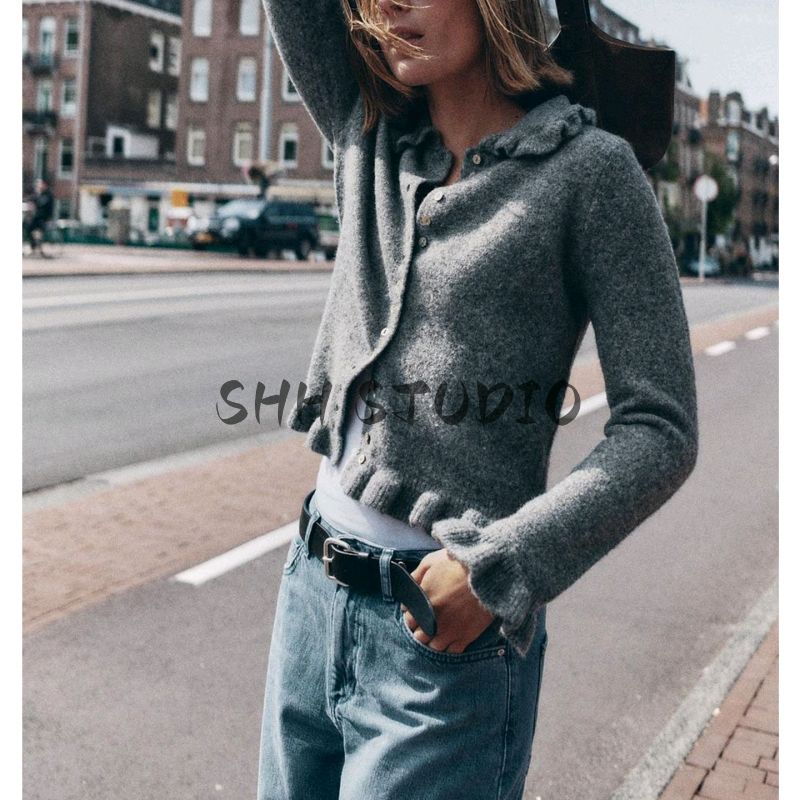 Fall New Women's Clothing French Wool Blend Lapel Long Sleeves Laminated Decoration Knitting Outwear 2756131