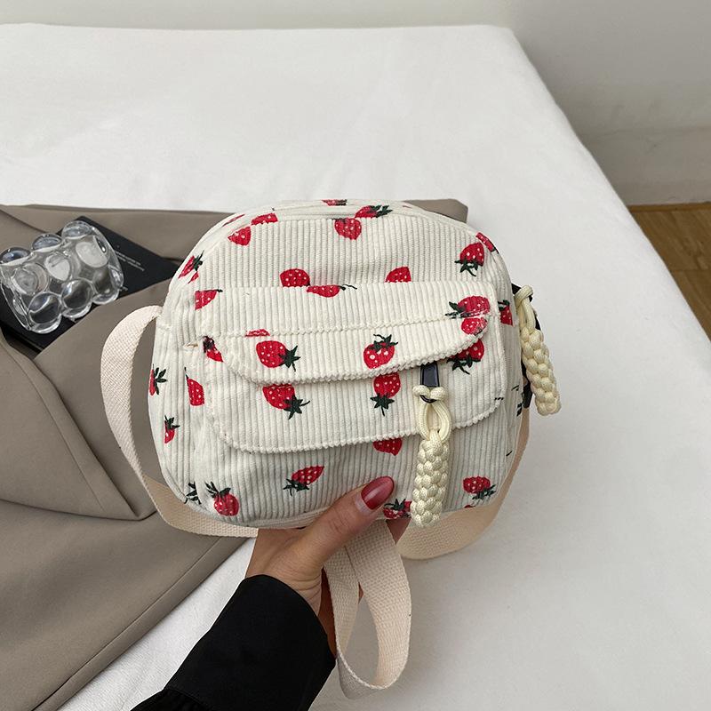 Retro Versatile Harajuku Corduroy Shoulder Crossbody Bag Female Student Summer New Japanese Strawberry Mobile Phone Bag Tide