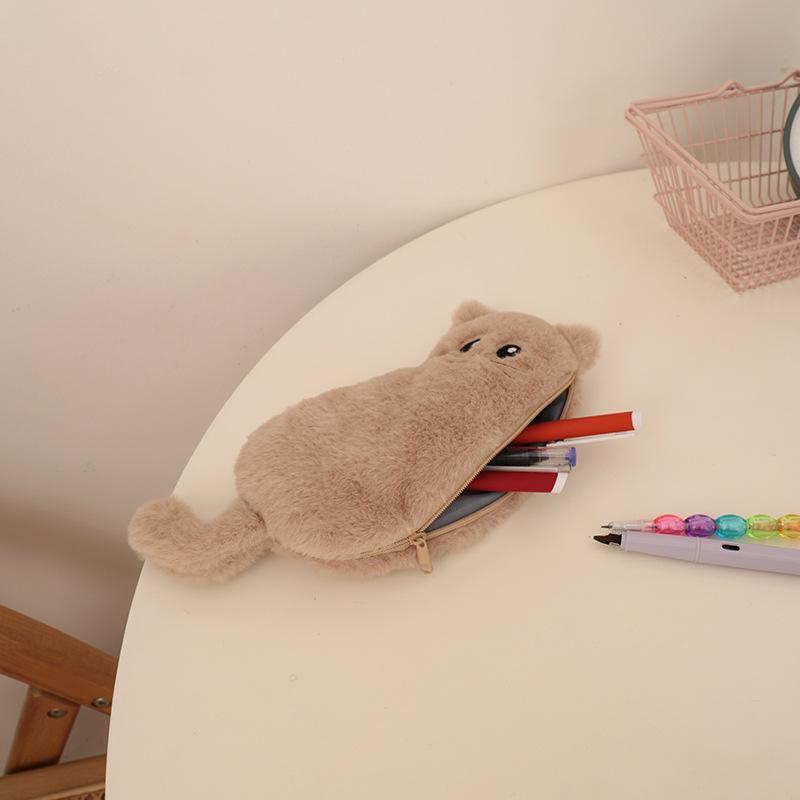 Cartoon Cute Cat Animals Plush Pencil Case Large Capacity Portable Travel Storage Bag School Supply Student Stationery Kids Gift