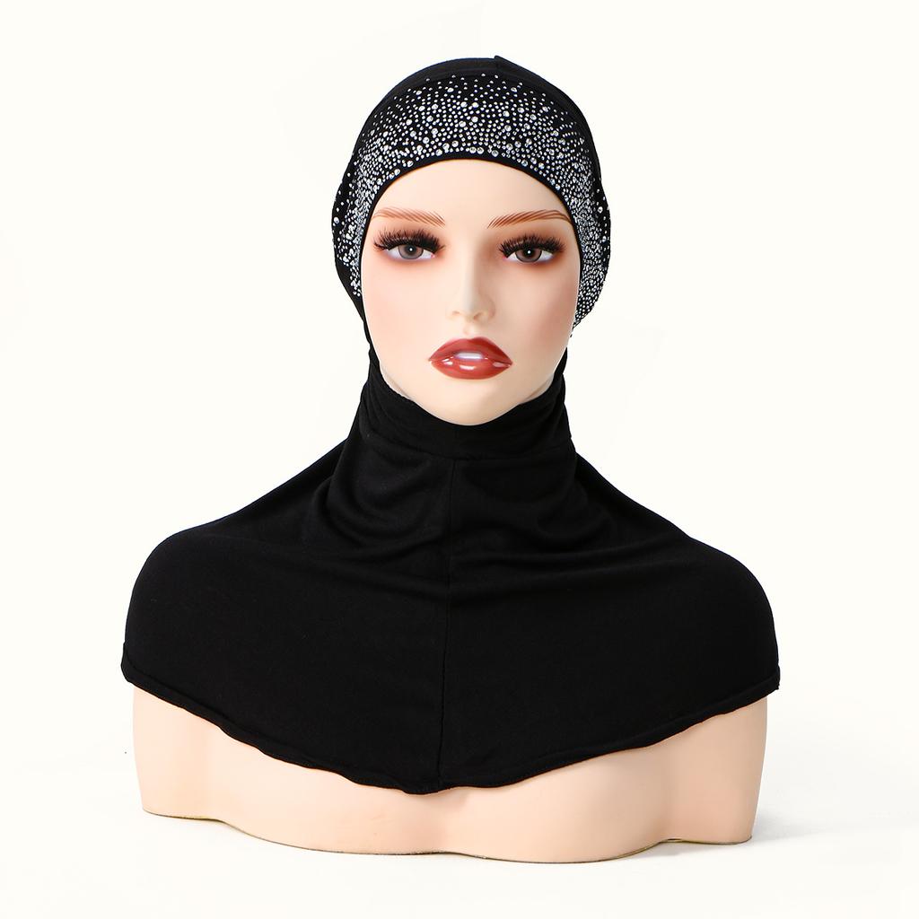 Muslimische Frauen Sofort-Hijab Islamische Einfarbige Innenkappe Malaiische Doppelkinn-Unterkappe Damen Kristall Hanf Mützenhut Tuban Bandana