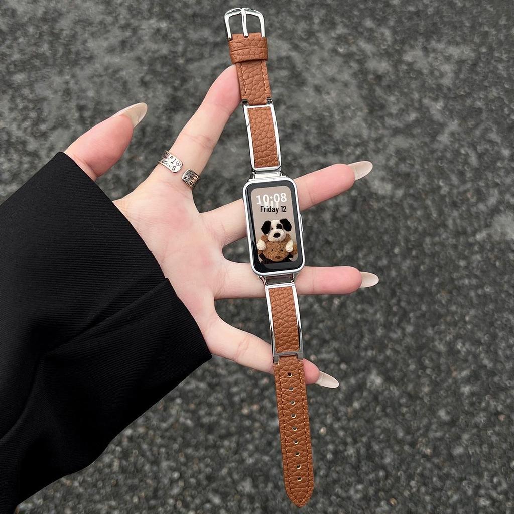 Elegant Metal & Leather Wristband for Huawei Band 11 Pro - Fits 9/8 NFC, 10th Gen, Women's High-end Style