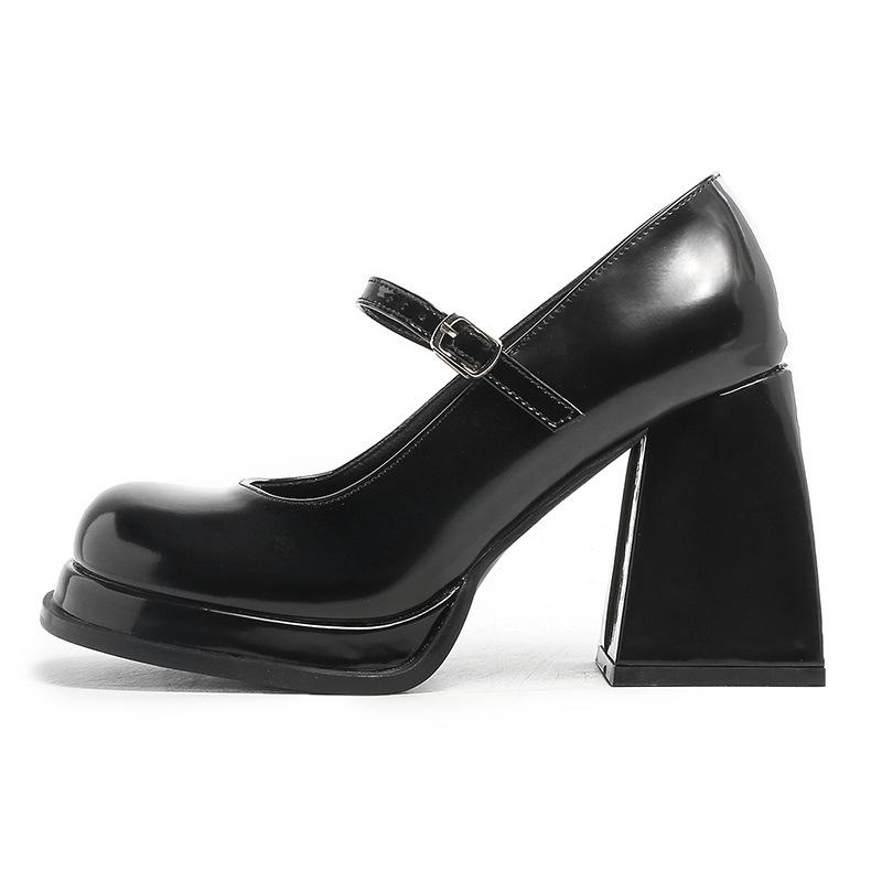 Spot thick-heeled small leather shoes heightening single shoes, new temperament leather French high-heeled Mary Jane shoes in autumn 2025