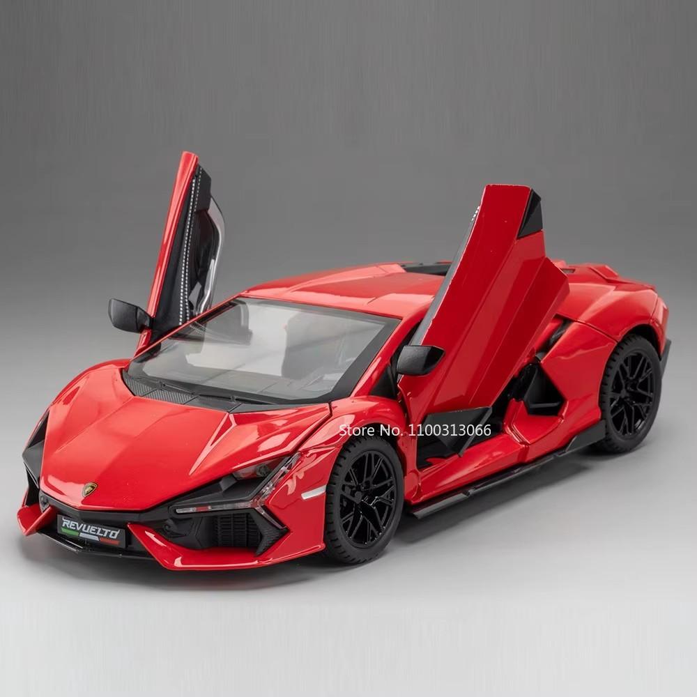 1:24 Revuelto SCV12 Cars Alloy Models Diecast Toys Street Car Light Music Rubber Tires Vehicles Model for Boys Festival Gifts