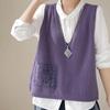 Vest for Women Cotton Summer Lace-Up Pocket Tops Knitted Sweater Vest Oversize Casual V-neck Vest