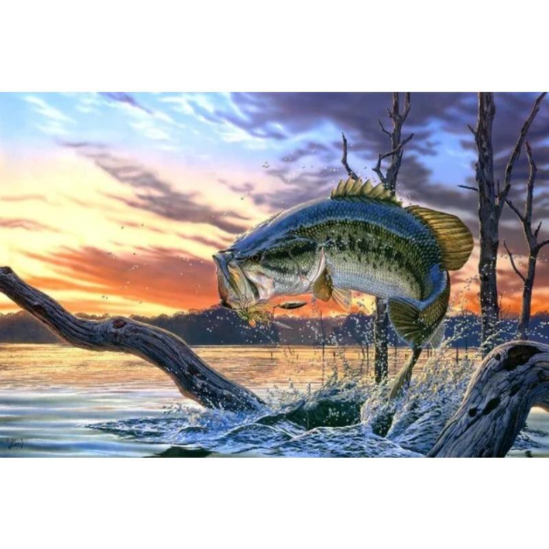 Jumping Largemouth Bass Fish Canvas Oil Painting On Wall Art Poster And Prints Lake Animal Picture Modern Home Decoration