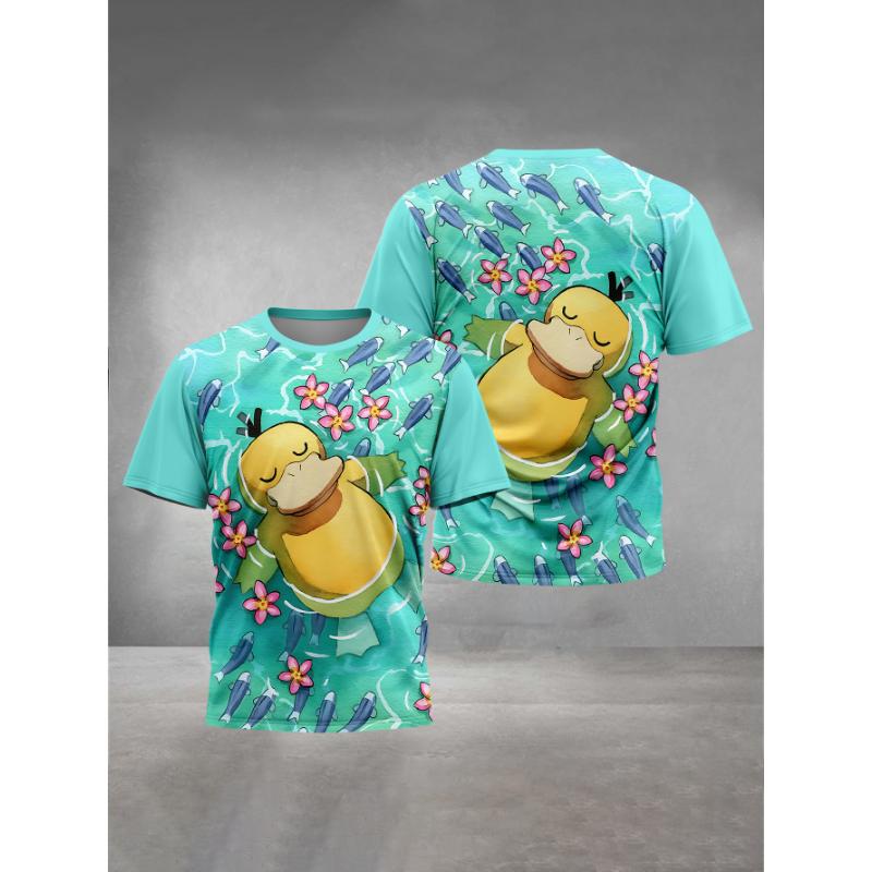 Cartoon P-psyducks Pokemons Print Kinder Damen Kurzarm T-Shirt Rundhals Sommer Casual T-Shirt Herren T-Shirt Tops