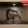 Iron Woven Cow Metal Sculpture - Abstract Modern Animal Figurine for Home Decor, Indoor Living Room Accent, Cow Decor