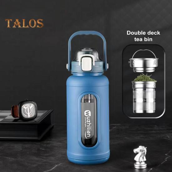 1500ml skleněná láhev na pití se slámovou rukojetí Nerezový čajový spařovač a silikonové pouzdro s ochranou proti úniku motivační láhev na vodu pro každodenní pití