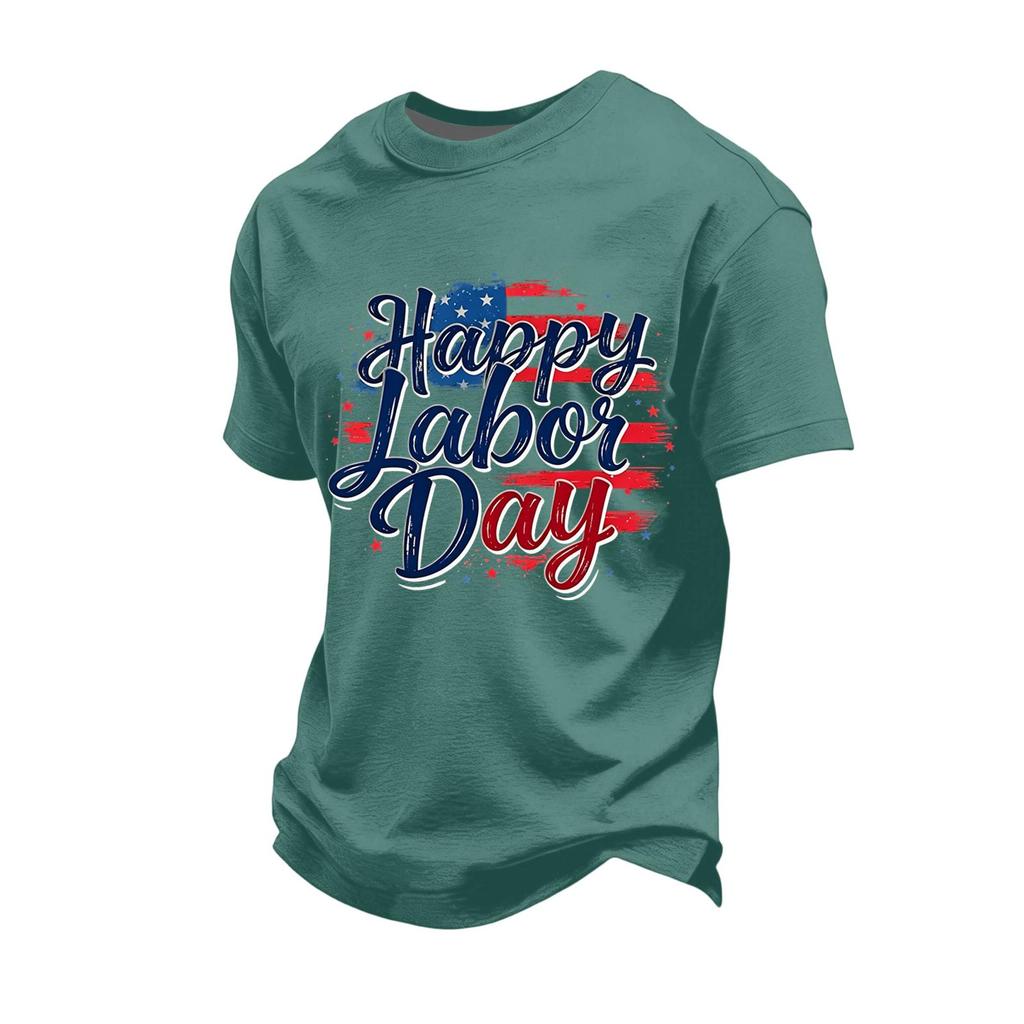 Men's Loose Fit Casual Short Sleeve T Shirt Labor Day Graphic Print Crew Neck Comfortable Top for Everyday Wear