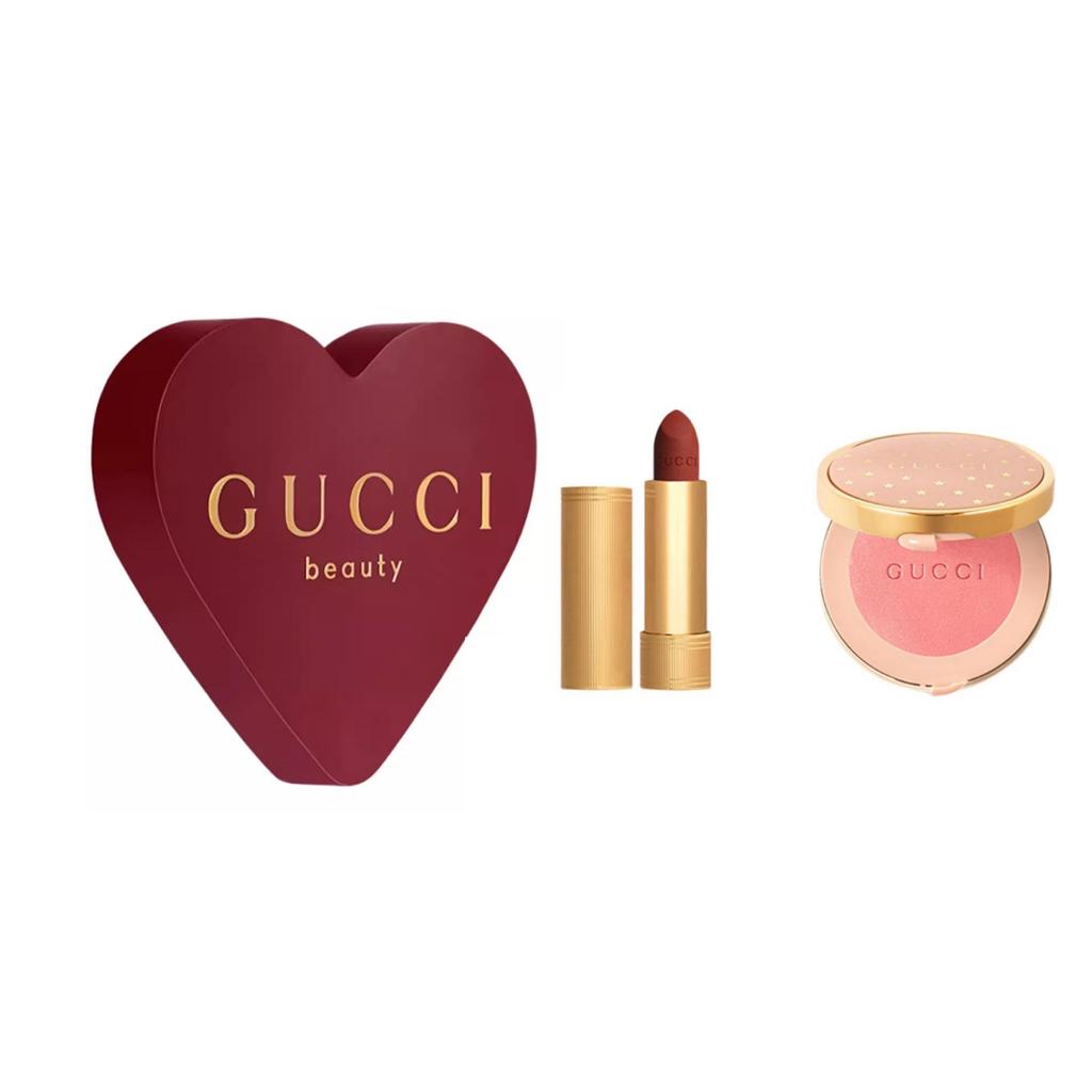 Gucci Rouge à Lèvres Mat Lipstick With Gucci Blush De Beauté Gift Box Sets Easy to Blend Natural Adherent 520