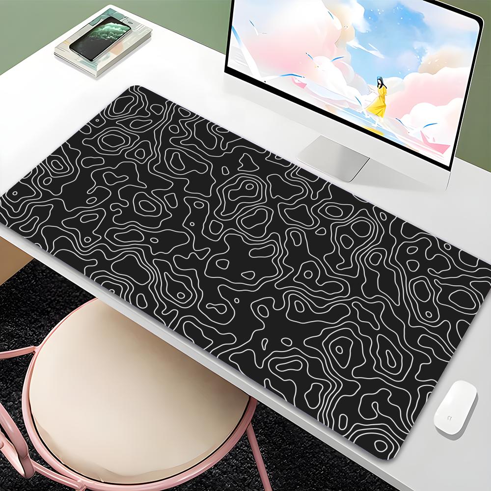 PC Black Topographic Mouse Pad with Stitched Edges Large Keyboard Pad Washable AntiSlip XXL Mouse Mat for Work from Home