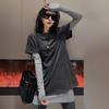 Really Two Pieces of Gray Stacked Round Neck Long-sleeved T-shirt for Women, Contrasting Colors and Showing Thinness, Korean Version of 