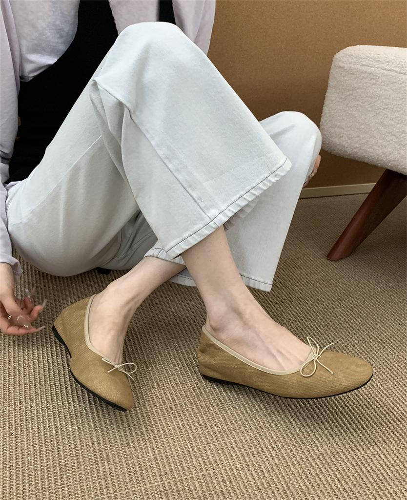 Flat-bottomed big-head temperament single shoes women's shoes 2025 spring and autumn one-pedal ballet outer wear soft-soled Doudou shoes