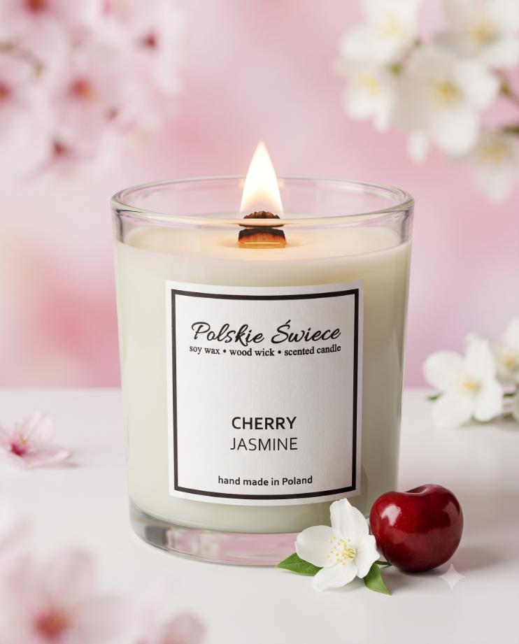 soy candle with a wooden wick + CHERRY JASMINE