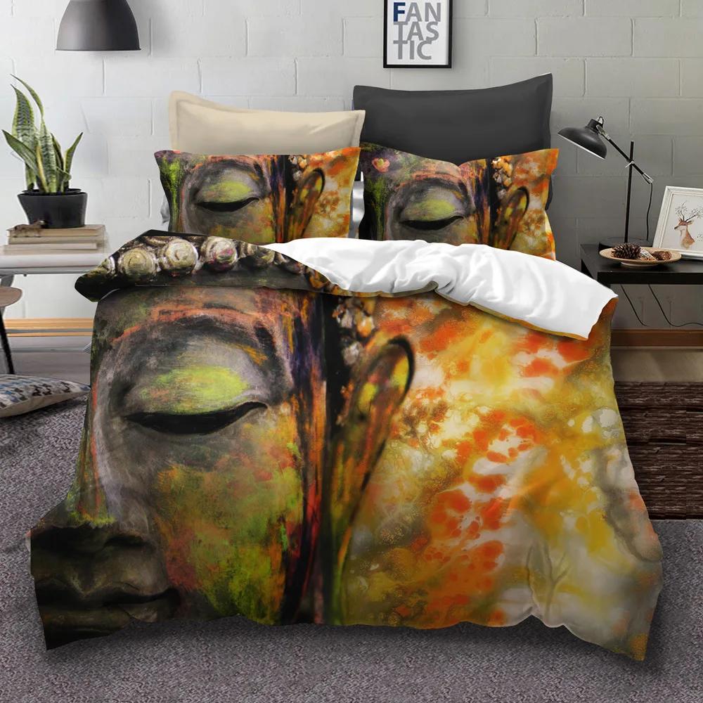 100% Bamboo Fiber Bedding Set Duvet Cover Pillow Cases Golden Buddha Bed Cover Sets Western 3 Pc Super King 260x220 Home Textile