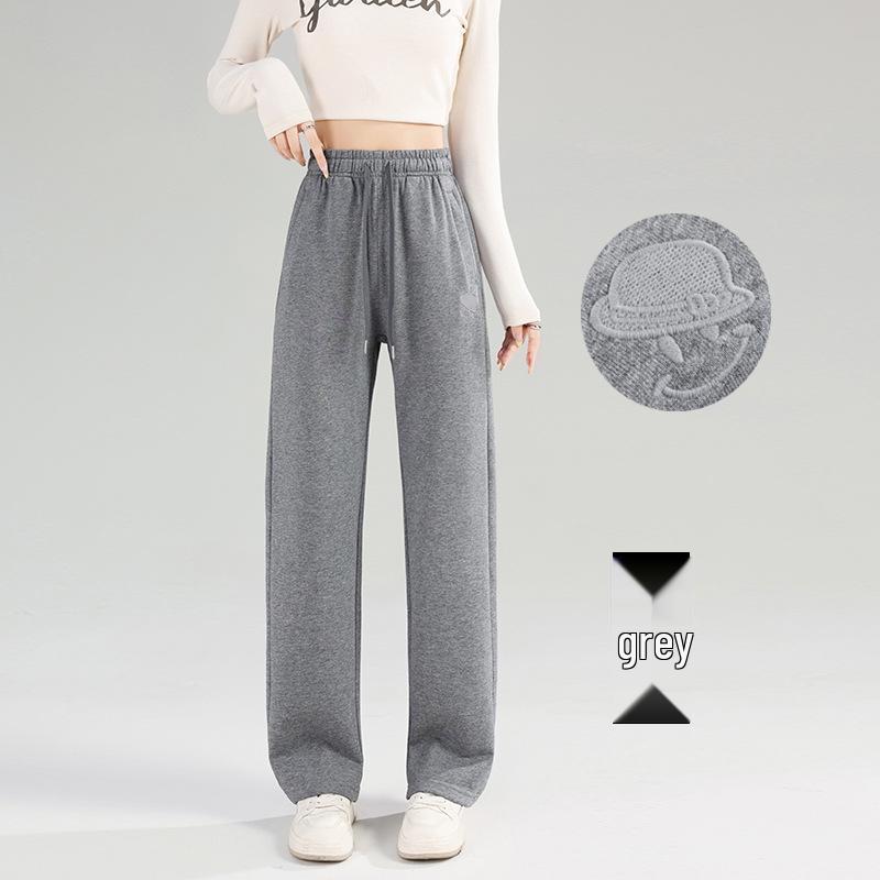 New Winter High-Waist Fleece-Lined Embroidered Pants - Women's Loose-Fit Warm Sweatpants