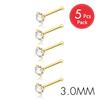 5Pcs CZ Gem Stainless Steel Nose Piercing Stud Crystal Nariz Body Jewelry S L Bone Shape Nostril Rings for Women Girl 20g 0.8mm