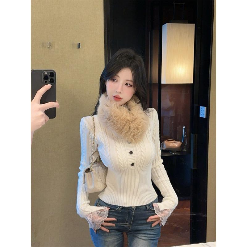 Autumn and Winter New Hot Girl Slim-fit Twist Inner Waisted Short Fashion High-end All-match Knitted Sweater for Women