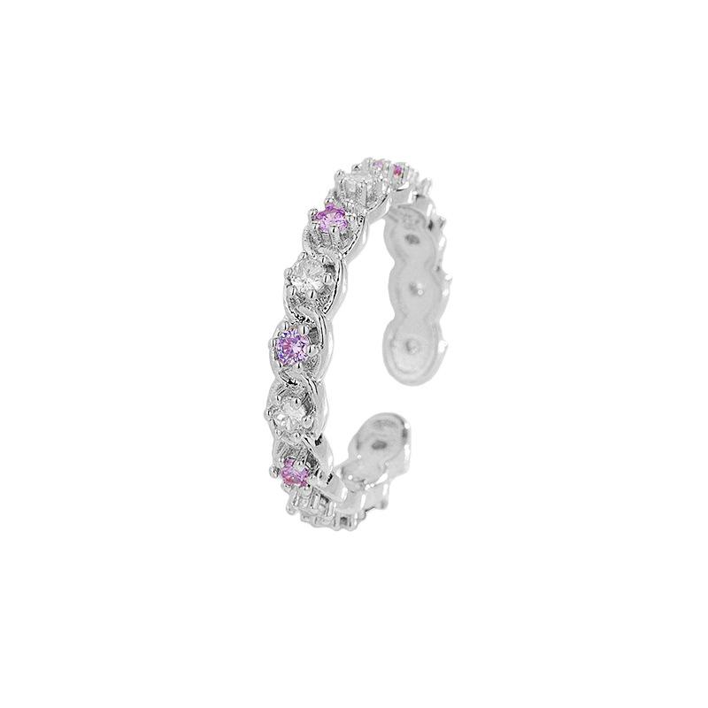 

925 Sterling Silver Jewelry Purple Zircon Crystal Open Finger Rings for Women Wedding Party Jewelry For Girls Friend Gift