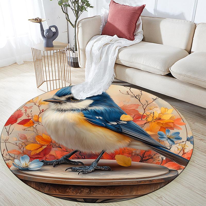 Flowers and Birds,Round Area Rug,Carpet Rug for Living Room Bedroom Sofa Playroom Decor,Non-slip Floor Mat