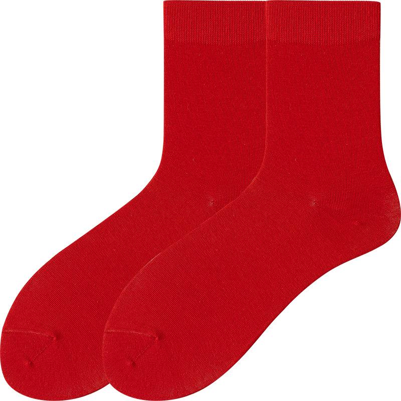Men Spring and Autumn Fashion New Year's Pure Red Tube Cotton Socks