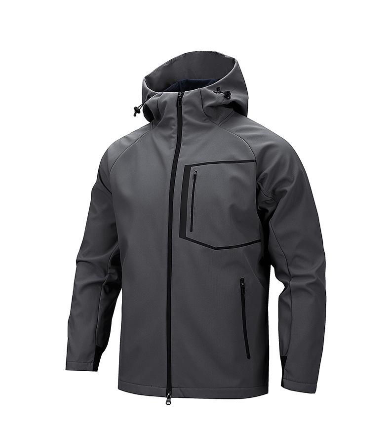 Men's Hooded Quick-Dry Outdoor Softshell Jacket - Three-Proof, Loose Fit, Plus Size, Multi-Pocket, Versatile Sports/Fitness Style