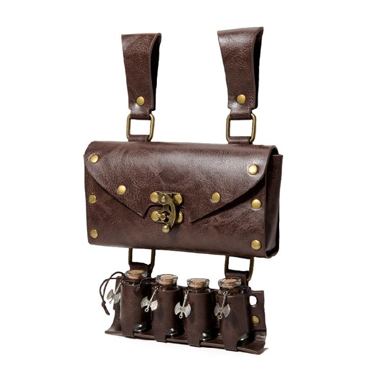 Vintage Renaissances Costume Accessories Set with Faux Leather Belt and Belt Bag Pouch with 4Pcs Cork Potion Vials