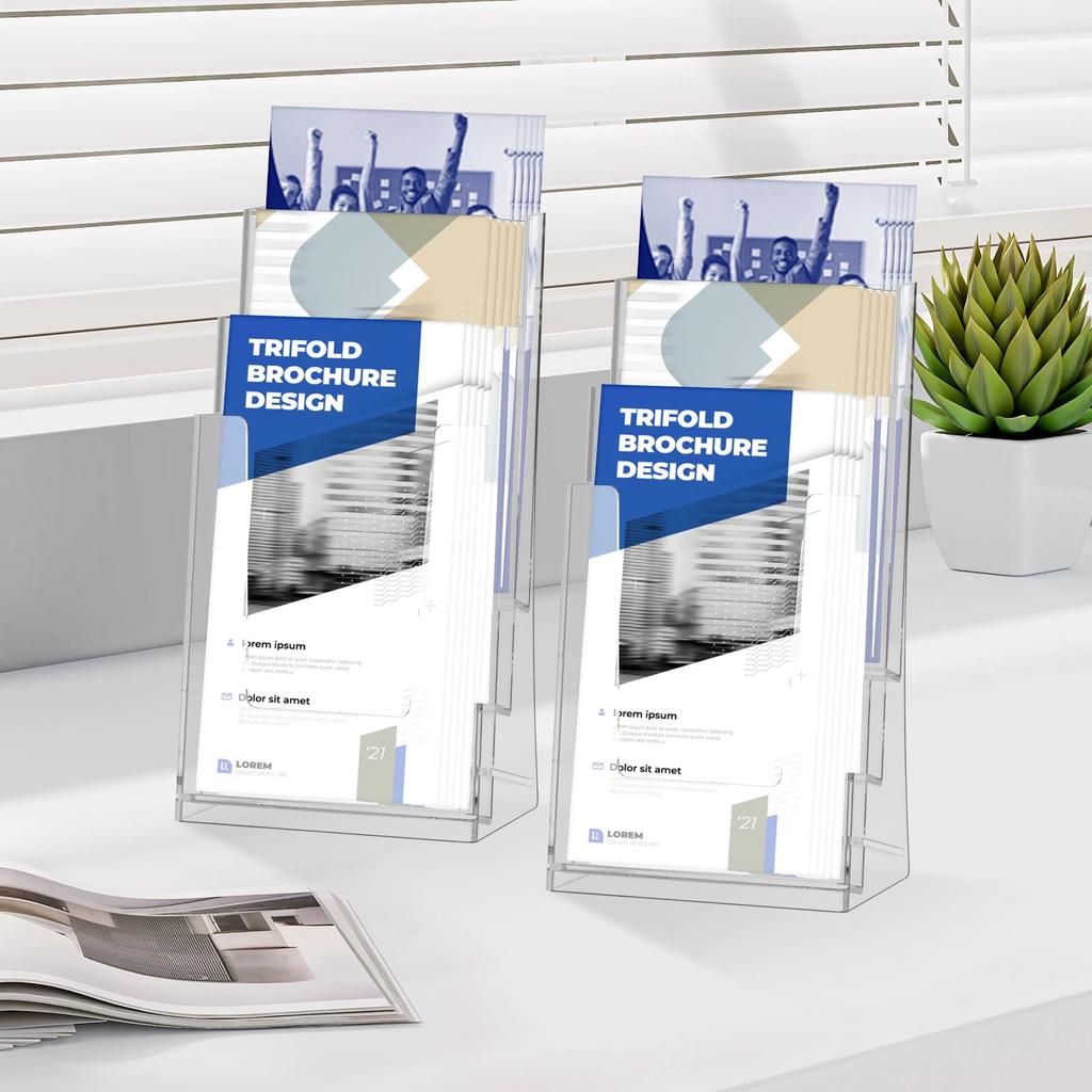 2Pcs Brochure Holder 3 Tiers Clear Acrylic Brochure Display Stand Multifunctional Literature Rack for Wall Mount or Countertop
