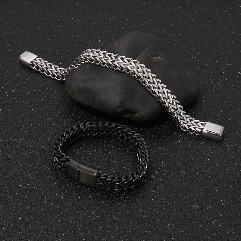 Hand Jewelry, Simple Personalized Woven Double-Row Front And Back Keel Flat Buckle Titanium Steel Men'S Bracelet