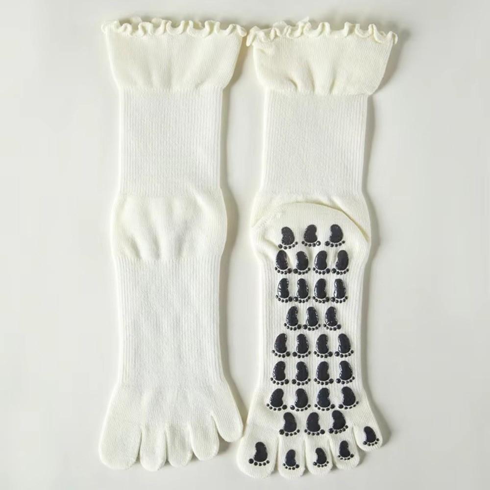 Non-Slip Silicone Five-Toe Yoga Socks Cotton Mid-Calf Yoga Socks Pilates Grip Socks Ballet