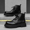 Men's Casual Business Office Platform Boots Black Original Leather Shoes Cowboy Autumn Winter Boot Big Toe Ankle Botas Masculina