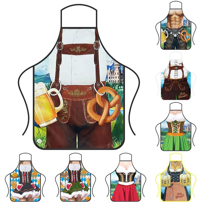 Oktoberfest Apron Personality Sexy Kitchen Waterproof Apron For Woman Delantal Cocina Hombre Barista BBQ Funny Muscle Apron Bibs