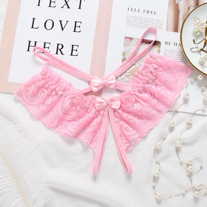 Female Low Waisted Underwear Lace Seamless Thongs Women's Panties Intimates Pearl Women Crotchless Breathable Sleepwear