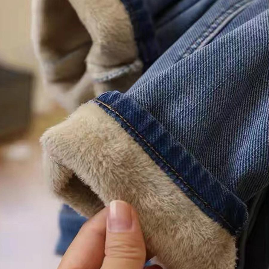 Stretch Harlan Jeans Damen Herbst Winter Plus Samt Locker Dünn Hohe Taille Gerade Neun Punkte Karotte Daddy Hose