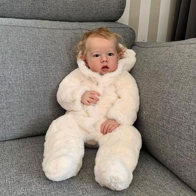 BZDOLL 55cm Reborn Baby Doll Soft Vinyl with 3D-paint Skin Hand Paints 22inch Cloth Body Blonde Newborn Bebe Boy Dolls Art Toy Birthday Gift for Kids