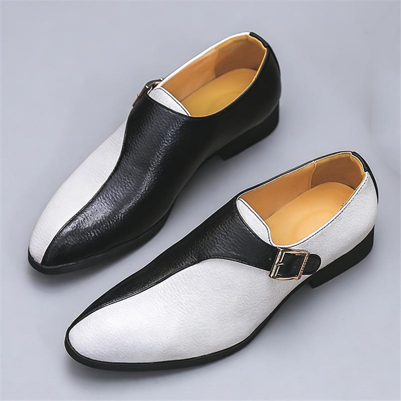 Designer Trend New Pointed Black White Monk Strap Shoes for Men Formal Wedding Prom Dress Homecoming Sapato Social Masculino