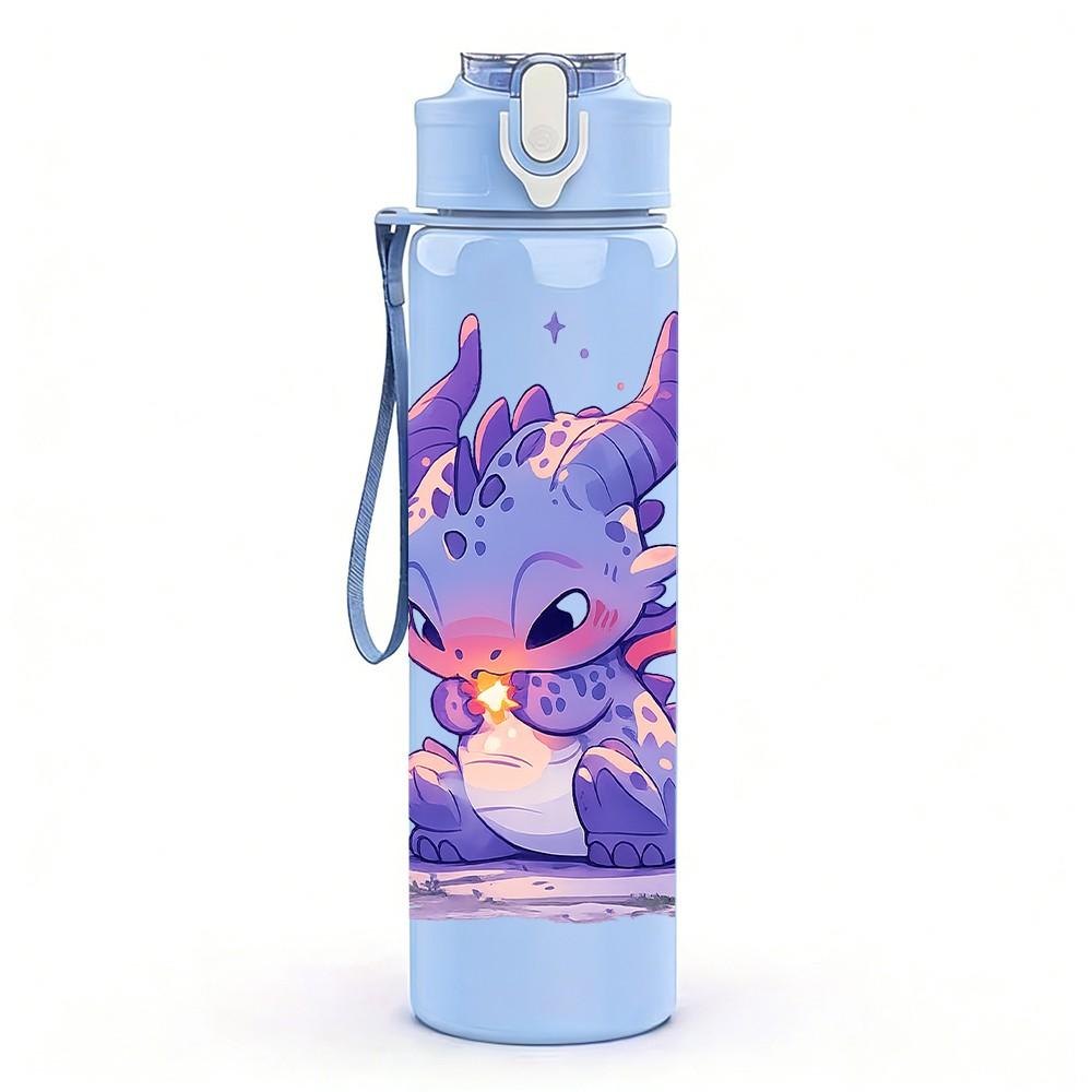 1PC Purple Baby Dragon Fantasy Print 750ml Color Plastic Sports Water Bottle Leakproof Flip Straw Lid Suitable for Sports Office Home Use