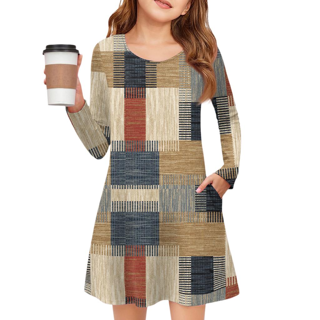 Girls' Long Sleeve Dress - Color Pocket Dress