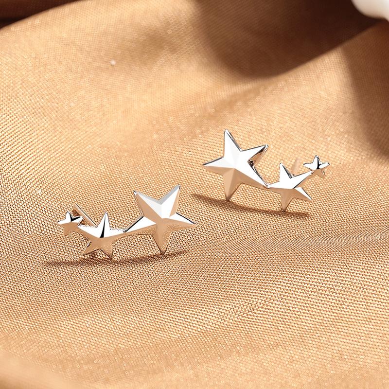 Star Stud Earrings Women'S Summer Creative Three-Star Earrings Plain Circle High-End Trend Earrings