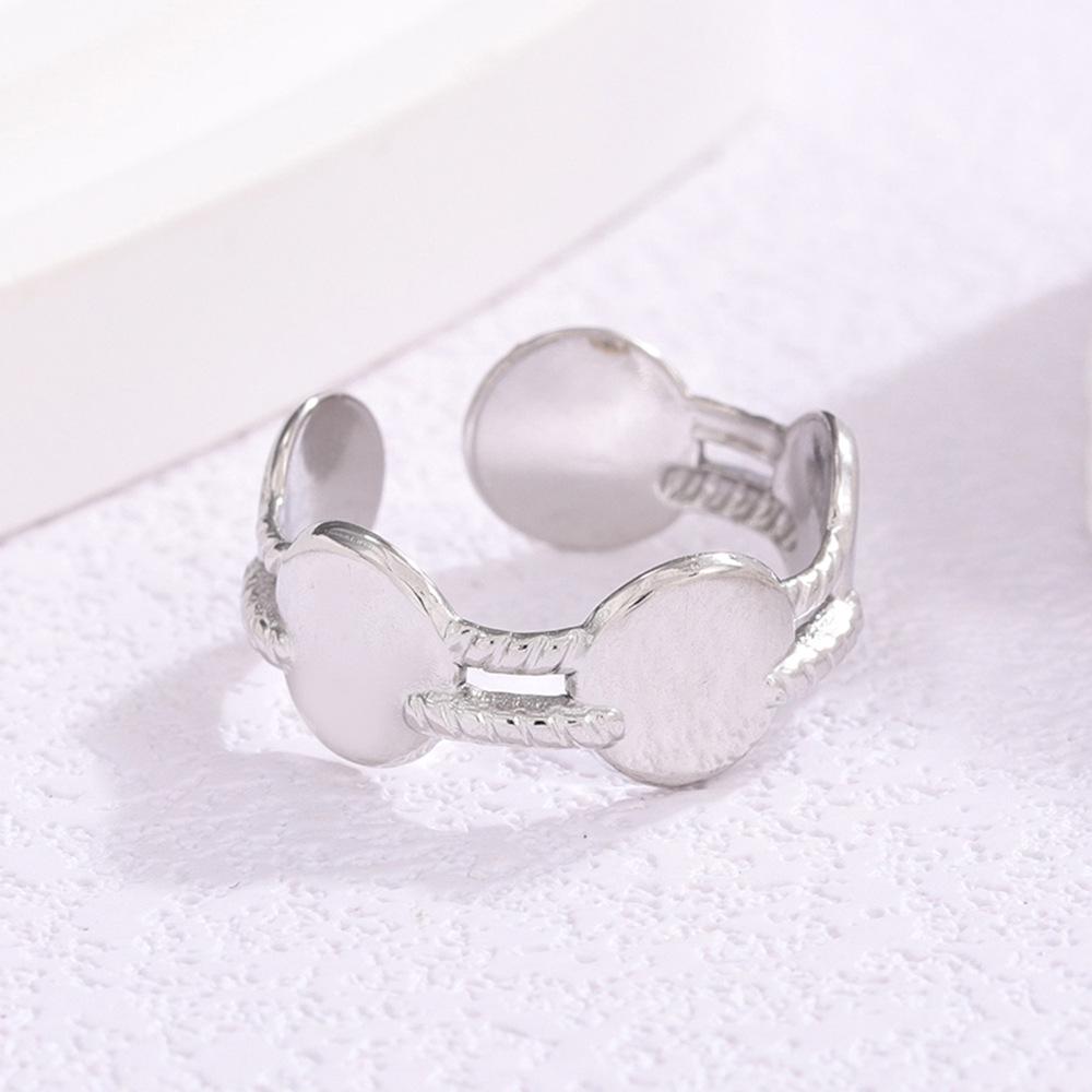

Adjustable Women s Titanium Steel Open Ring with Double Rope and Round Plate Design