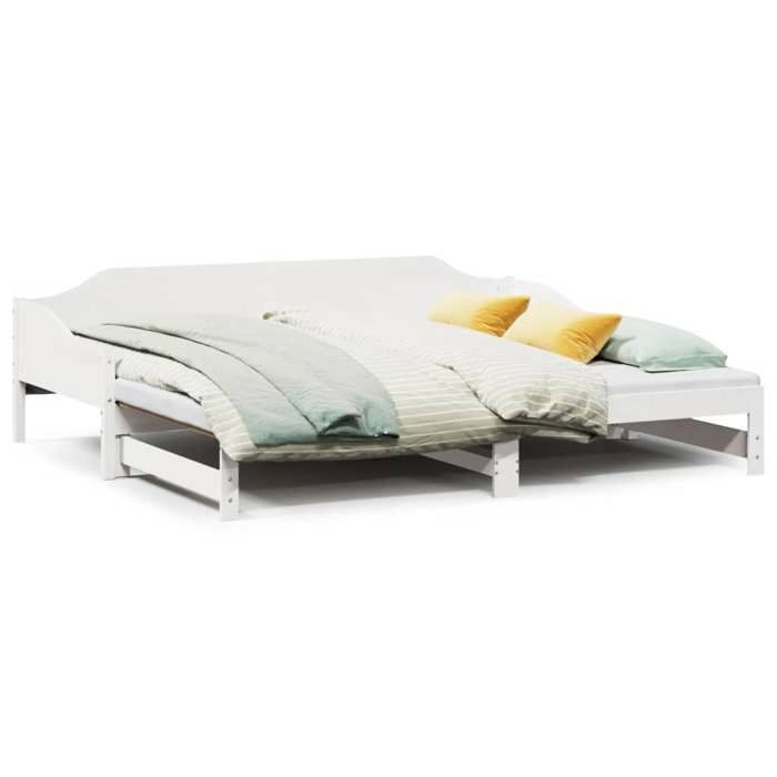 VidaXL Lit de jour avec lit gigogne blanc 90x190 cm bois de pin massif, canapé-lit, lit d'invité, lit de jour en bois, lit 850909