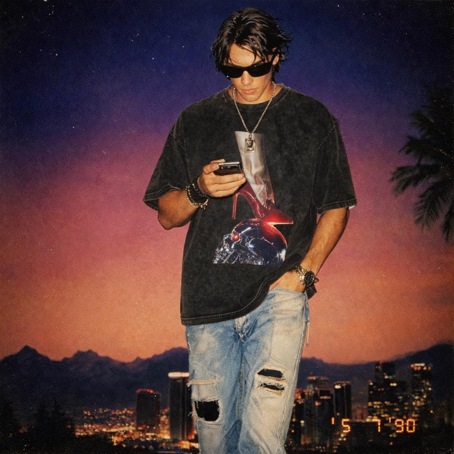 Vintage Washed Cotton T-Shirt, Oversized Fit, Y2K Style, Retro Future Streetwear Tee XL