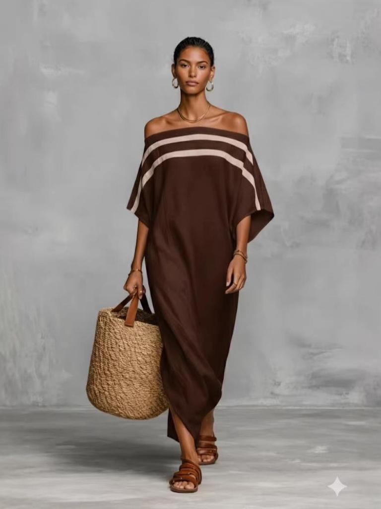 European Summer One-Shoulder Batwing Sleeve Maxi Dress for Women