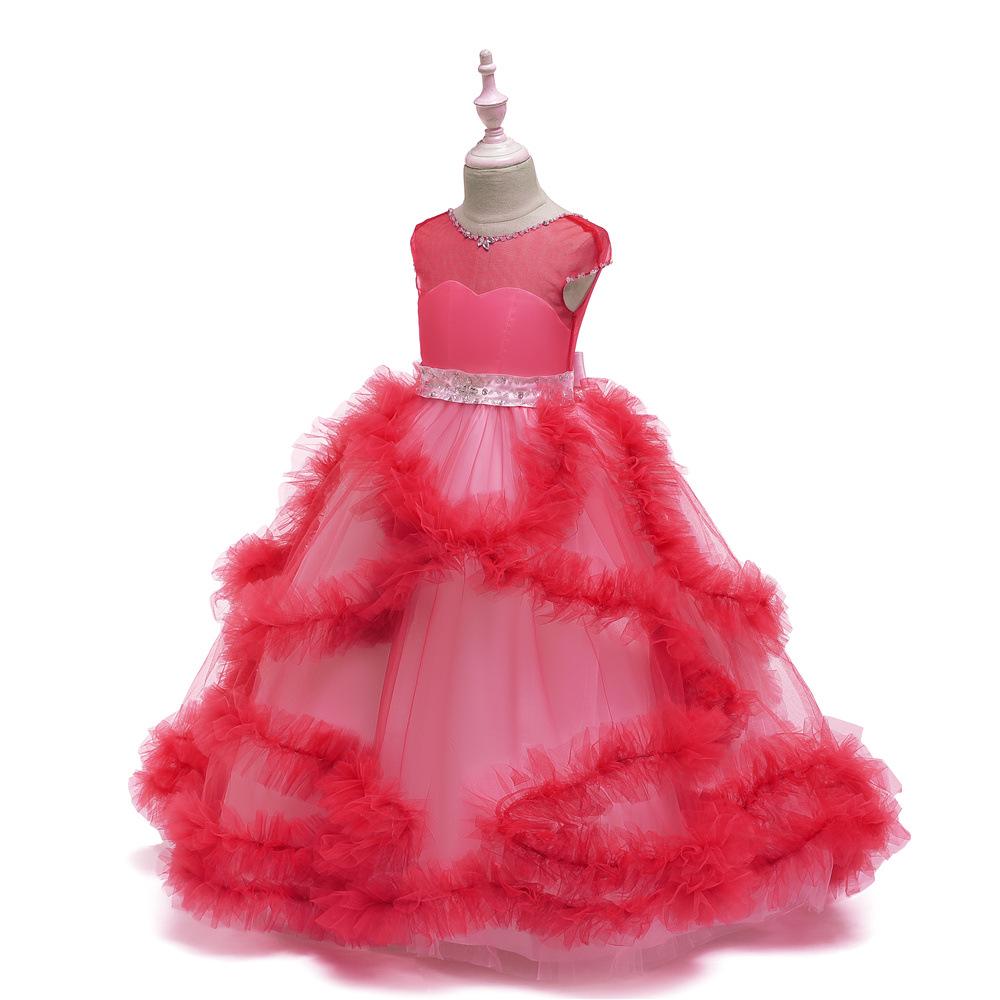 Hot-Selling Children's Princess Flower Girl Wedding & Evening Gown: Floor-Length, Puffy Performance Costume for Girls