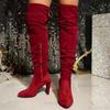 Botas altas de ante rojo para mujer, punta afilada, cremallera lateral, tacón alto, sexys, elásticas, hasta el muslo, botas largas para mujer