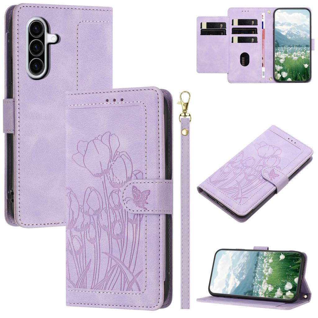 For Samsung Galaxy A37 5G Case Tulip Leather Phone Cover with 5 Card Slots Wallet