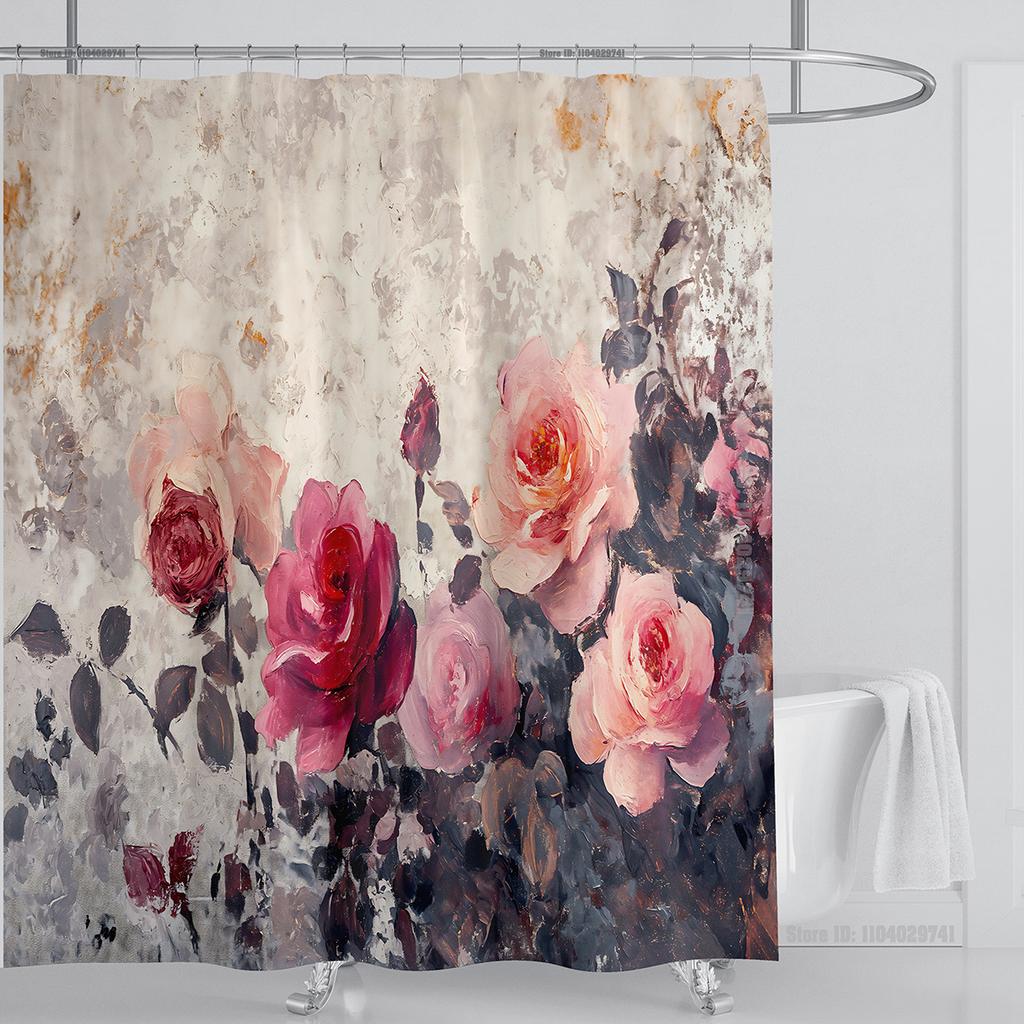 Rose Flower Shower Curtain Waterproof Shower Curtain Polyester Fabric 3D Printed Curtain Bathroom Decoration With Hook