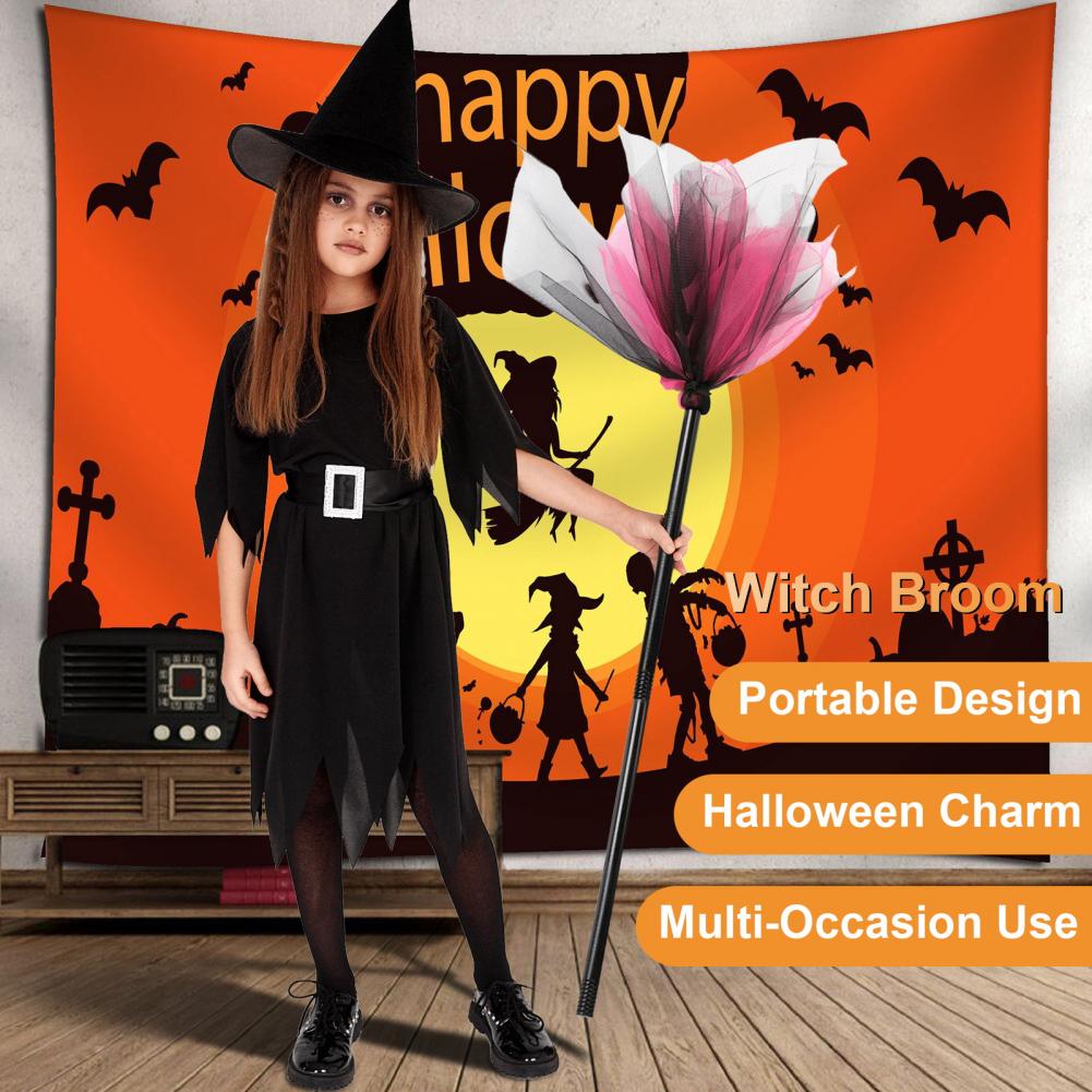 Halloween Party Prop Broom Plastic Witch Broom Cosplay Realistic Halloween Witch Broom Prop for Stage Performance for Party
